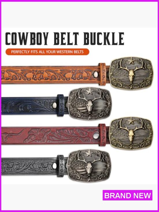 Western Cowboy Belt Buckle Deer & Flag Antler Skull Zinc Alloy 1.5in main image 7
